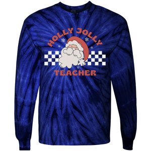 Christmas Teacher Santa Holly Xmas Jolly Teacher Christmas Tie-Dye Long Sleeve Shirt