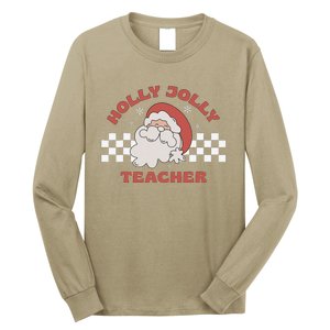 Christmas Teacher Santa Holly Xmas Jolly Teacher Christmas Long Sleeve Shirt