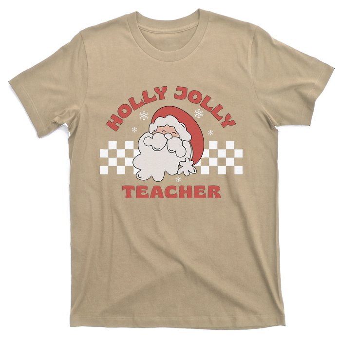 Christmas Teacher Santa Holly Xmas Jolly Teacher Christmas T-Shirt