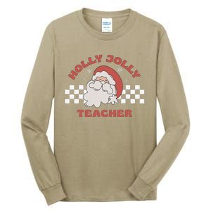 Christmas Teacher Santa Holly Xmas Jolly Teacher Christmas Tall Long Sleeve T-Shirt