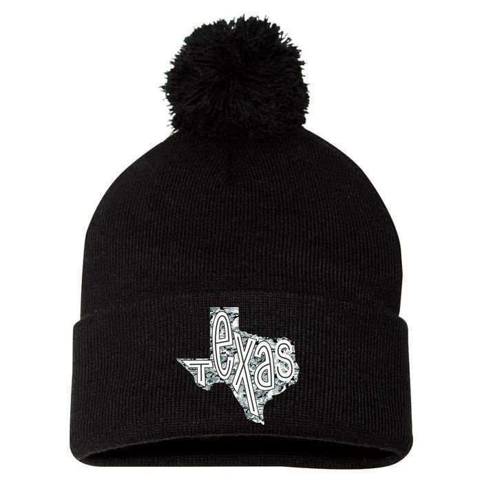 Camouflage Texas State Logo Pom Pom 12in Knit Beanie