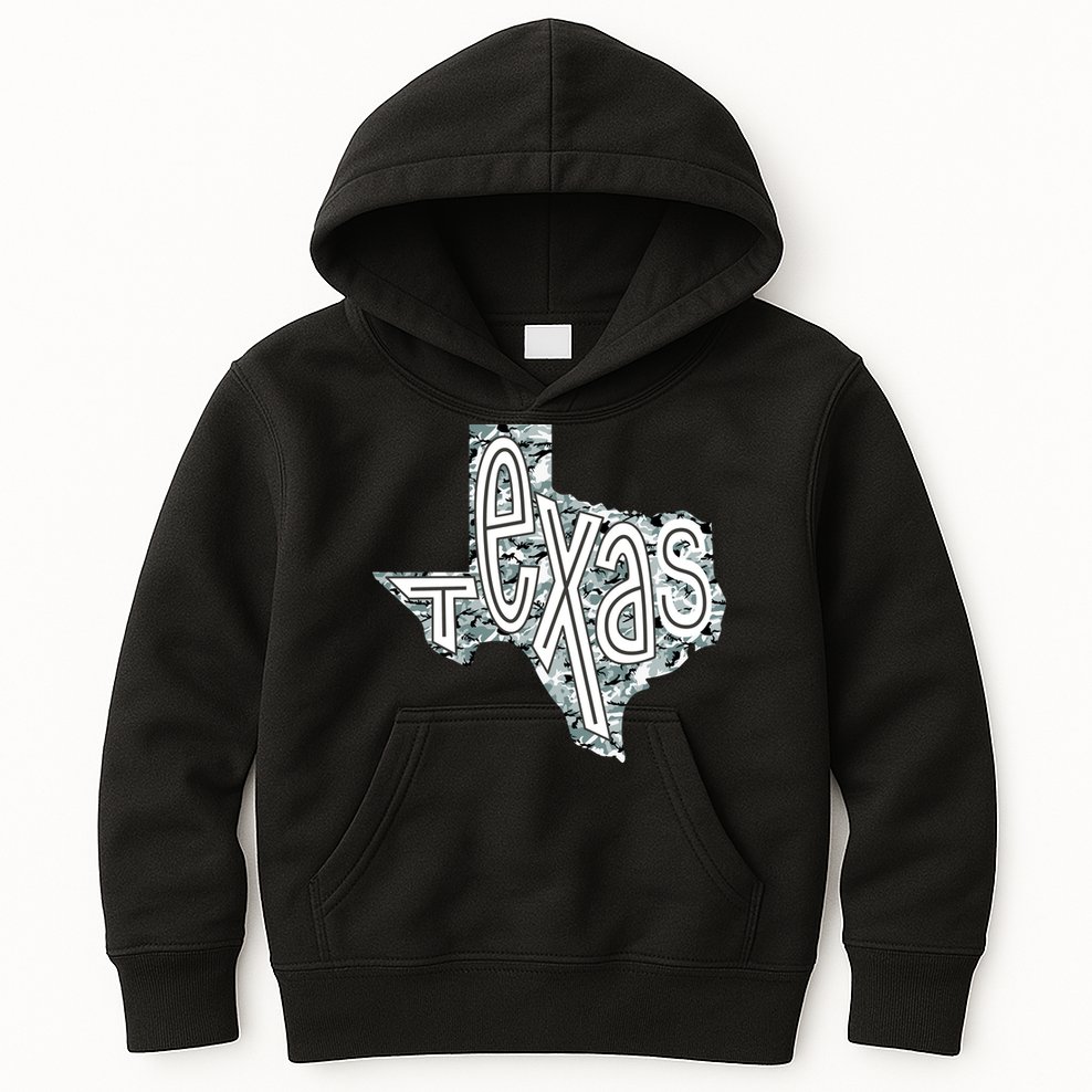 Camouflage Texas State Logo Kids Hoodie