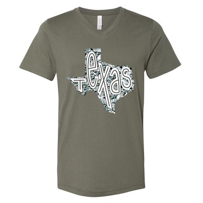 Camouflage Texas State Logo V-Neck T-Shirt