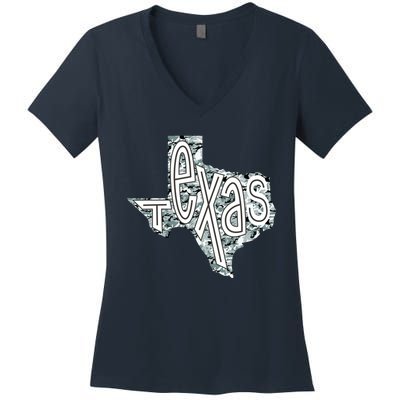 Camouflage Texas State Logo Women's V-Neck T-Shirt