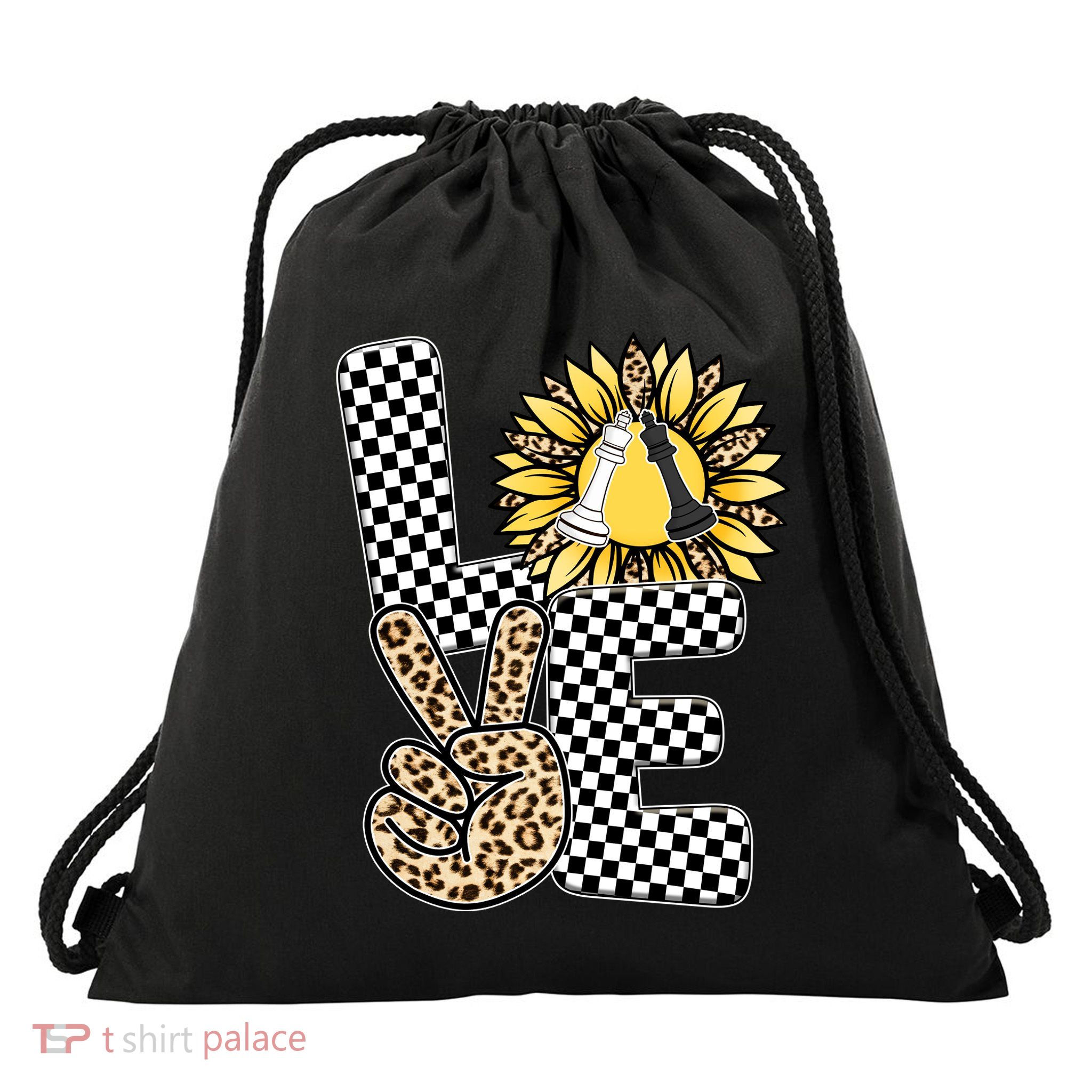 Chess T Shirts Love Chessboard Leopard Sunflower Graphic Plus Size Drawstring Bag
