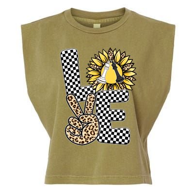 Chess T Shirts Love Chessboard Leopard Sunflower Graphic Plus Size Garment-Dyed Women's Muscle Tee