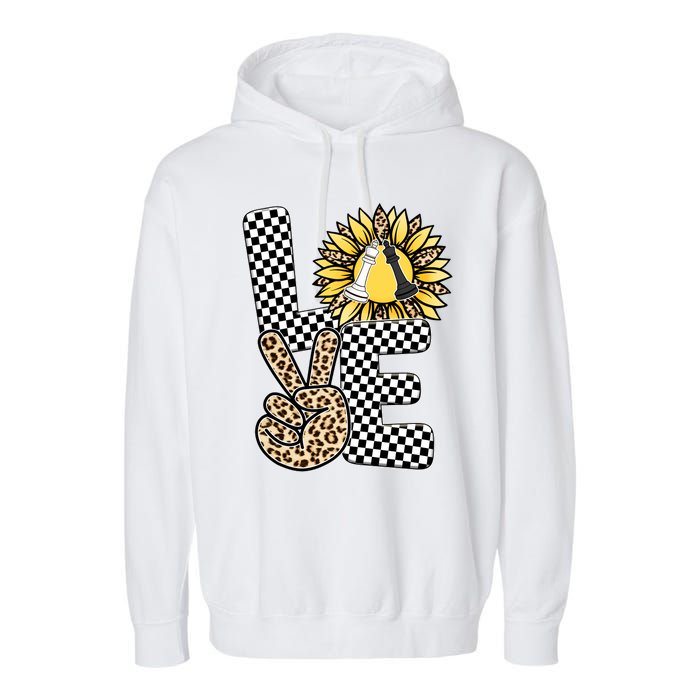 Chess T Shirts Love Chessboard Leopard Sunflower Graphic Plus Size Garment-Dyed Fleece Hoodie