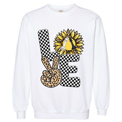 Chess T Shirts Love Chessboard Leopard Sunflower Graphic Plus Size Garment-Dyed Sweatshirt