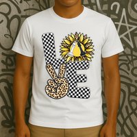 Chess T Shirts Love Chessboard Leopard Sunflower Graphic Plus Size T-Shirt