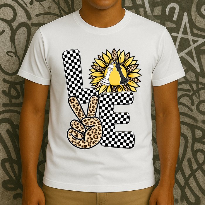 Chess T Shirts Love Chessboard Leopard Sunflower Graphic Plus Size T-Shirt