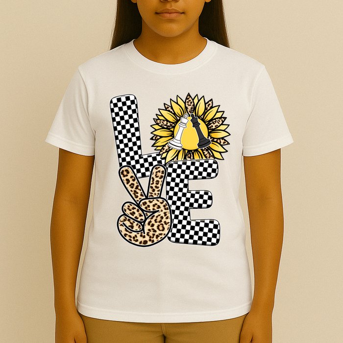 Chess T Shirts Love Chessboard Leopard Sunflower Graphic Plus Size T-Shirt