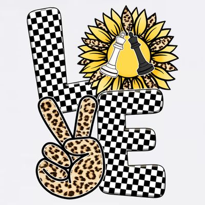 Chess T Shirts Love Chessboard Leopard Sunflower Graphic Plus Size T-Shirt