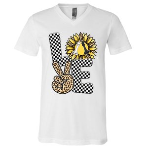 Chess T Shirts Love Chessboard Leopard Sunflower Graphic Plus Size V-Neck T-Shirt