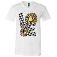 Chess T Shirts Love Chessboard Leopard Sunflower Graphic Plus Size V-Neck T-Shirt