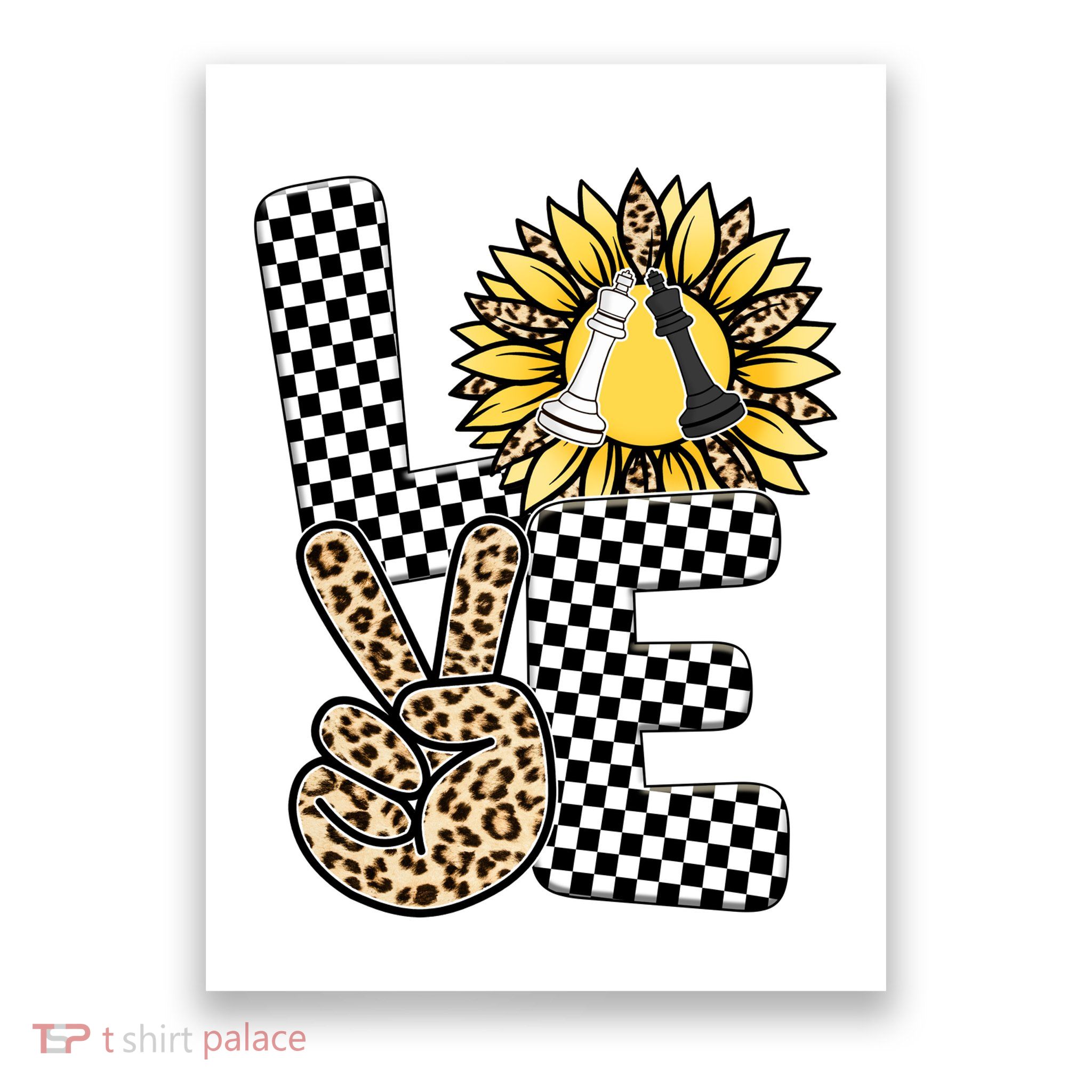 Chess T Shirts Love Chessboard Leopard Sunflower Graphic Plus Size Poster