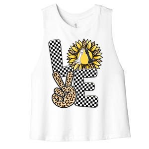 Chess T Shirts Love Chessboard Leopard Sunflower Graphic Plus Size Women's Racerback Cropped Tank