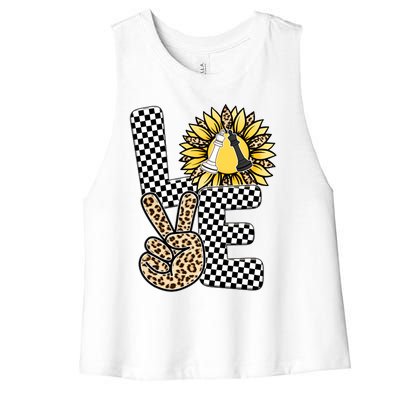 Chess T Shirts Love Chessboard Leopard Sunflower Graphic Plus Size Women's Racerback Cropped Tank