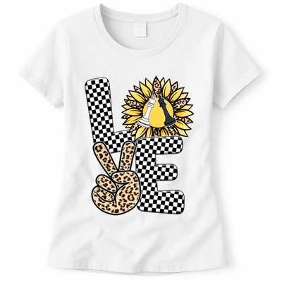 Chess T Shirts Love Chessboard Leopard Sunflower Graphic Plus Size Womens T-Shirt