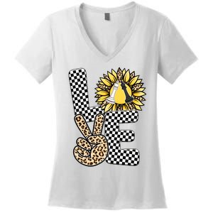 Chess T Shirts Love Chessboard Leopard Sunflower Graphic Plus Size Women's V-Neck T-Shirt