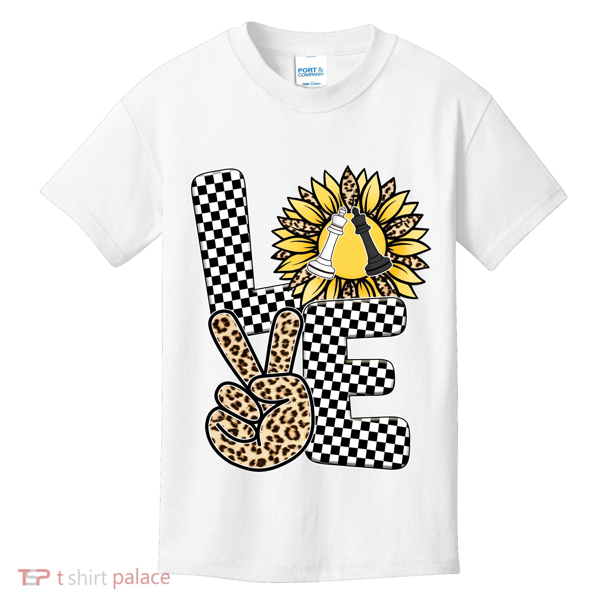 Chess T Shirts Love Chessboard Leopard Sunflower Graphic Plus Size Kids T-Shirt