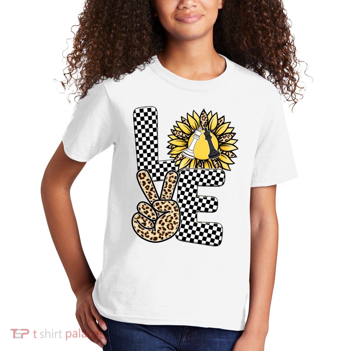 Chess T Shirts Love Chessboard Leopard Sunflower Graphic Plus Size Kids T-Shirt