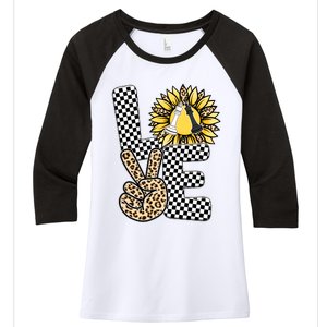 Chess T Shirts Love Chessboard Leopard Sunflower Graphic Plus Size Women's Tri-Blend 3/4-Sleeve Raglan Shirt