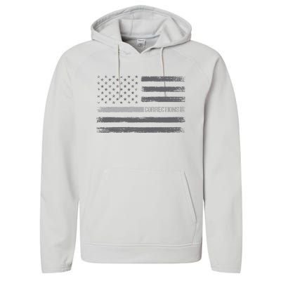 Corrections Thin Silver Line Flag For Correctional Officer Performance Fleece Hoodie