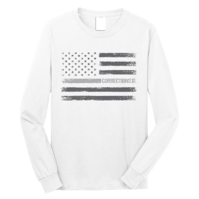 Corrections Thin Silver Line Flag For Correctional Officer Long Sleeve Shirt