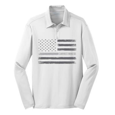 Corrections Thin Silver Line Flag For Correctional Officer Silk Touch Performance Long Sleeve Polo