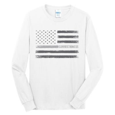 Corrections Thin Silver Line Flag For Correctional Officer Tall Long Sleeve T-Shirt