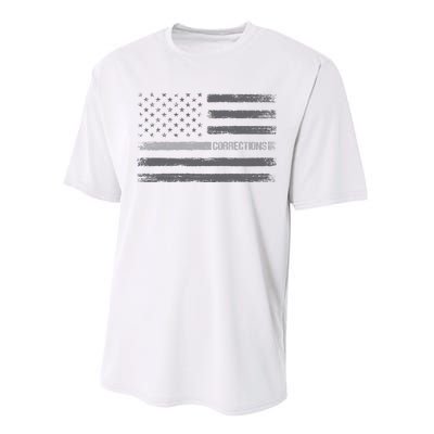 Corrections Thin Silver Line Flag For Correctional Officer Performance Sprint T-Shirt