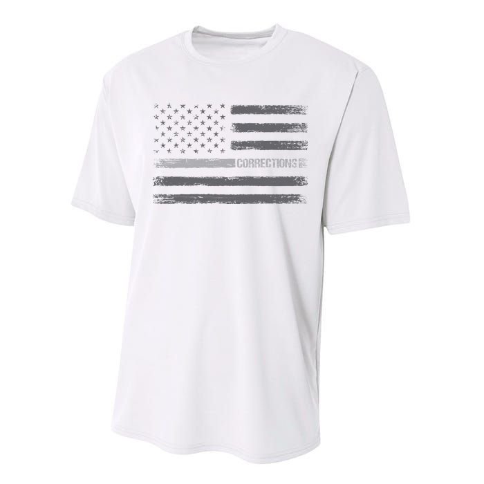 Corrections Thin Silver Line Flag For Correctional Officer Performance Sprint T-Shirt