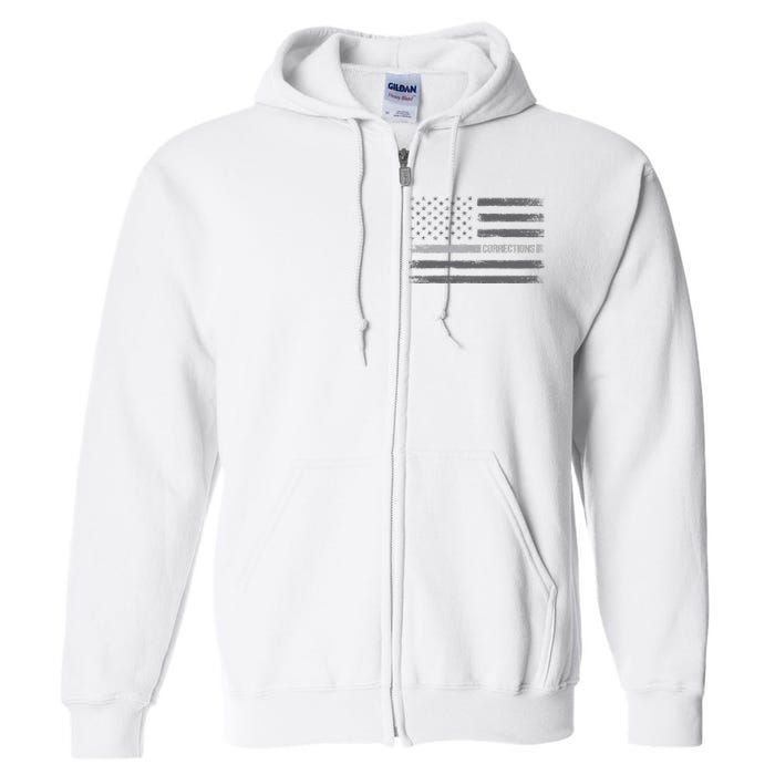 Corrections Thin Silver Line Flag For Correctional Officer Full Zip Hoodie