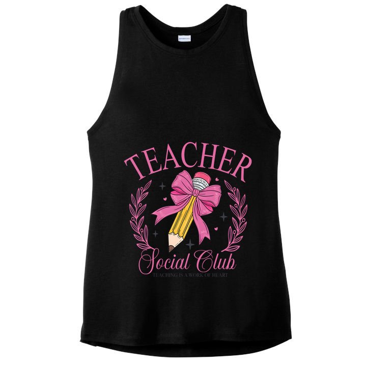 Coquette Teacher Social Club Teacher Is A Work Of Heart Ladies PosiCharge Tri-Blend Wicking Tank