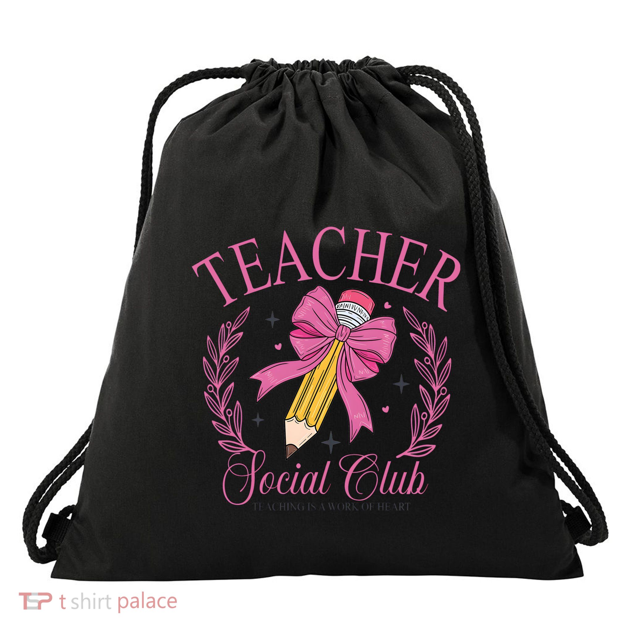 Coquette Teacher Social Club Teacher Is A Work Of Heart Drawstring Bag