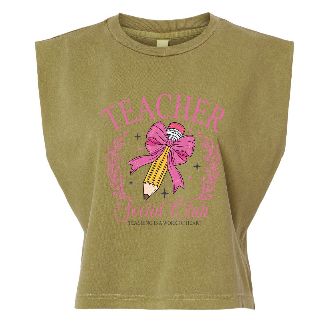 Coquette Teacher Social Club Teacher Is A Work Of Heart Garment-Dyed Women's Muscle Tee