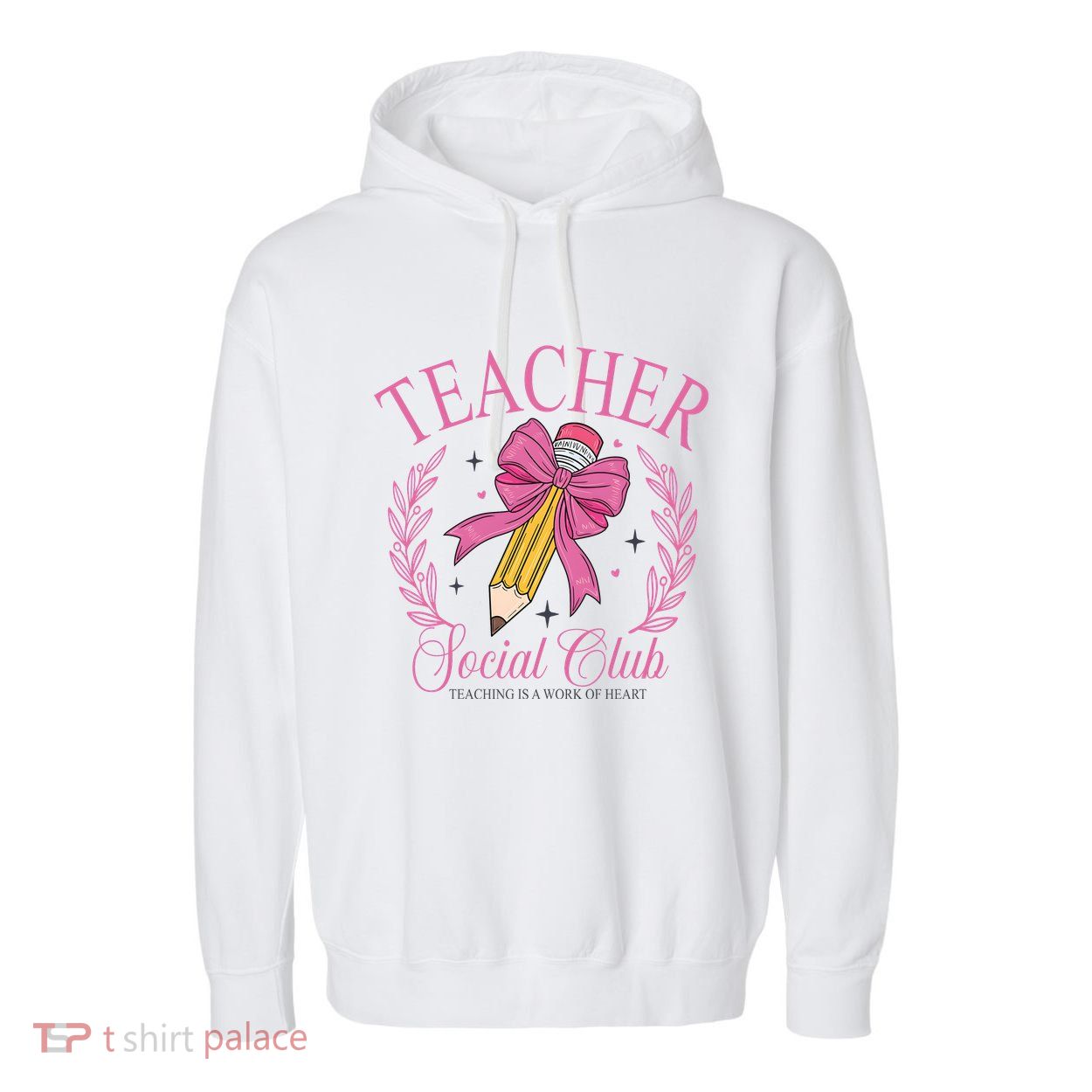 Coquette Teacher Social Club Teacher Is A Work Of Heart Garment-Dyed Fleece Hoodie