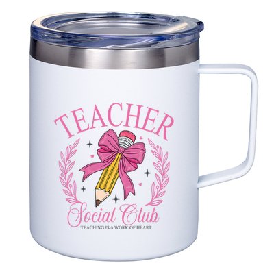 Coquette Teacher Social Club Teacher Is A Work Of Heart 12oz Stainless Steel Coffee Mug
