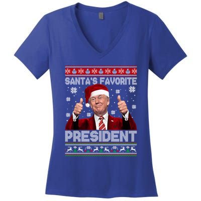Christmas Trump SantaS Favorite President Xmas Ugly Great Gift Women's V-Neck T-Shirt