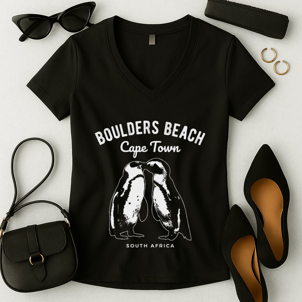 Cape Town South Africa Boulders Beach Penguin Women's V-Neck T-Shirt