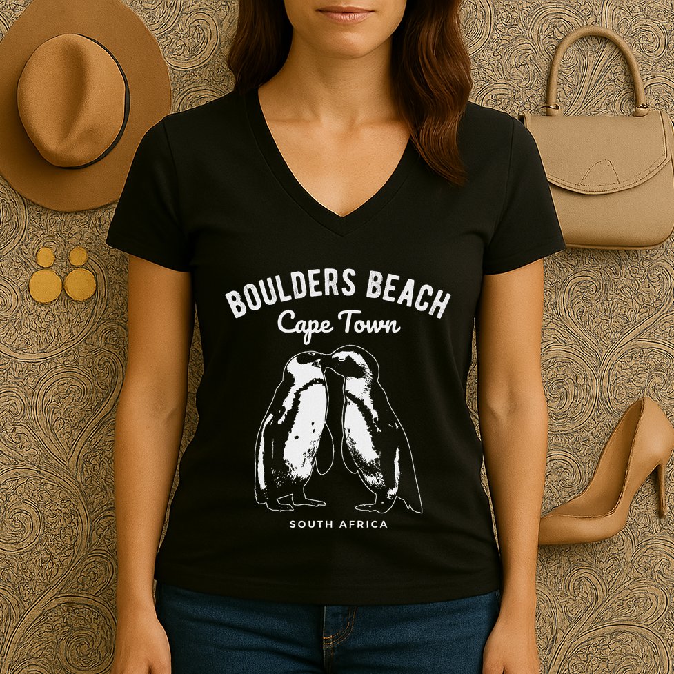 Cape Town South Africa Boulders Beach Penguin Women's V-Neck T-Shirt
