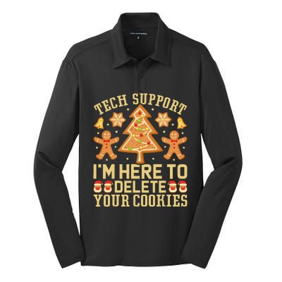 Christmas Tech Support Here To Delete Cookies Xmas Silk Touch Performance Long Sleeve Polo