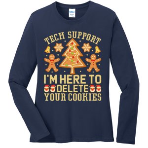 Christmas Tech Support Here To Delete Cookies Xmas Ladies Long Sleeve Shirt