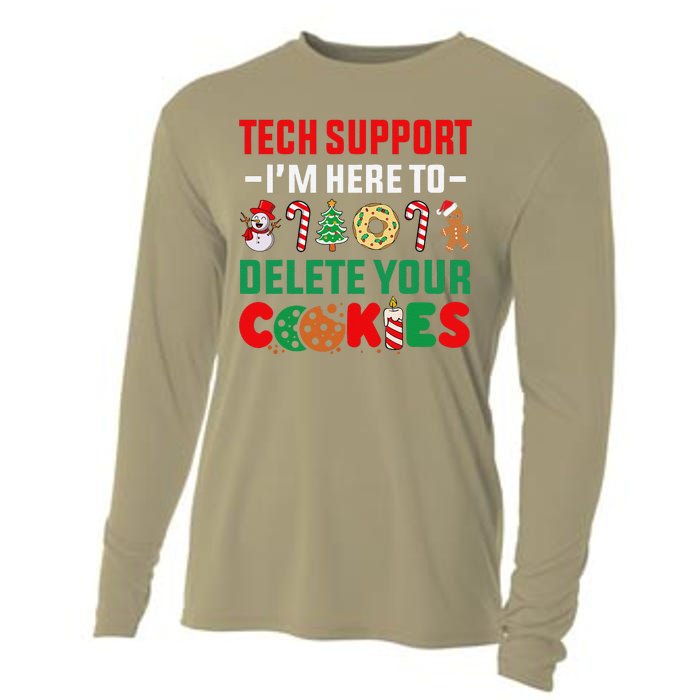 Christmas Tech Support Here To Delete Your Cookies Xmas Cool Cooling Performance Long Sleeve Crew