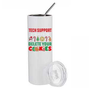 Christmas Tech Support Here To Delete Your Cookies Xmas Cool Stainless Steel Tumbler