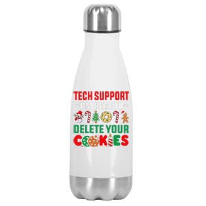 Christmas Tech Support Here To Delete Your Cookies Xmas Cool Stainless Steel Insulated Water Bottle