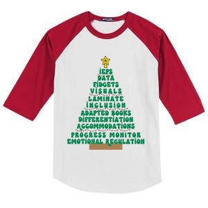 Christmas Tree Special Education Ieps Sped Teacher Xmas Kids Colorblock Raglan Jersey