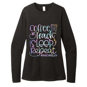 Coffee Teach Sleep Repeat Funny Teacher Tie Dye Gift Womens CVC Long Sleeve Shirt