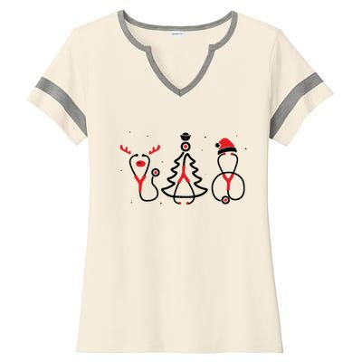 Christmas Tree Snowman Reindeer Christmas Nurse Gift Ladies Halftime Notch Neck Tee