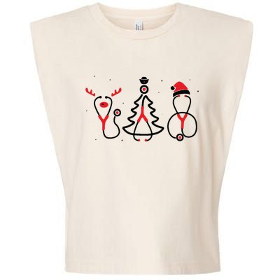 Christmas Tree Snowman Reindeer Christmas Nurse Gift Garment-Dyed Women's Muscle Tee